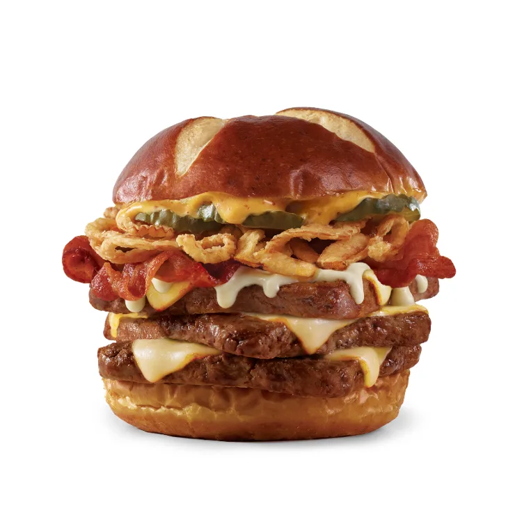 Wendy's Pretzel Bacon Pub Triple Cheeseburger